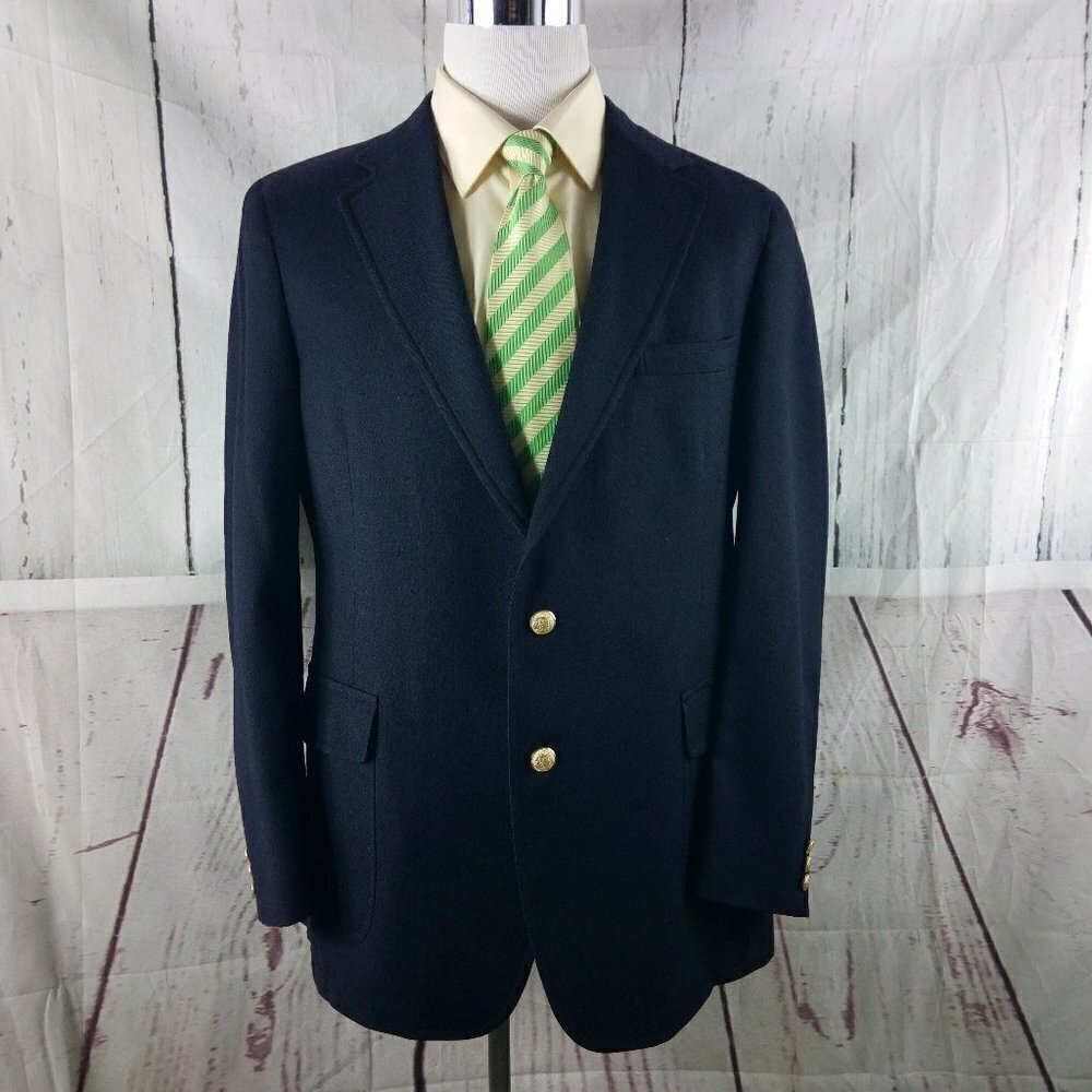 Jos A Bank Clothiers Red Label 44L Wool 2 Gold Button Blue Blazer Sport Coat